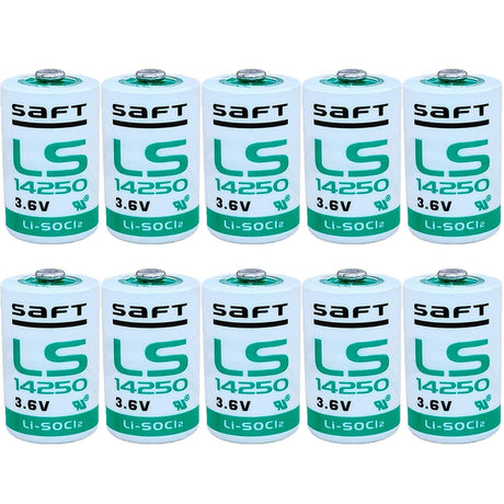 WELLVEUS LS14250 1/2 AA 3.6v Lithium Battery 14250 Replaceable Battery for SAFT LS14250 1200mAh(Pack of 10)