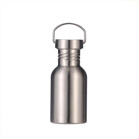 Stainless Steel Water Bottle Single Wall Metal Water Bottle Large Camping Water Bottle with Handle Wide Mouth Leak Proof Lightweight Sports Kettle Cup (17 oz)