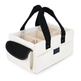 Lu Lu Mart Diaper Caddy - large baby organizer with plush teddy fabric nursery storage bin car organizer for diapers and baby wipes and nursery toy bag in white and black trim