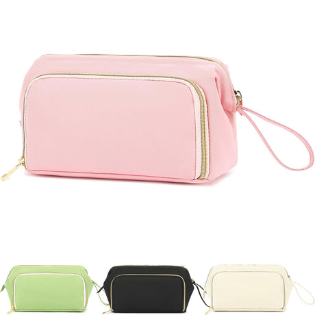 Fammart Travel Makeup Bag Wide-open Cosmetic Bag Make Up Organizer Case with Brushes Pocket for Women Large Family Toiletry Bag Skincare Pouch for Toiletries Accessories