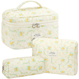 Mossio Quilted Cotton Makeup Bag - Large Floral Cosmetic Bag Cute Toiletry Organizer Flower Travel Essentials for Women & Girls (Yellow Daisy)