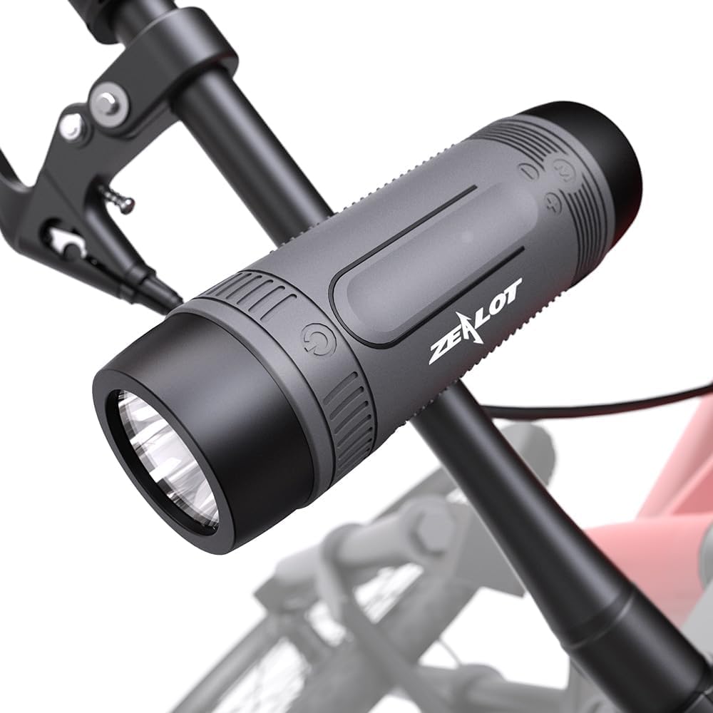 Zealot Portable Bluetooth Speaker Bike Speaker Bluetooth Speaker Handlebar sepaker IPX5 Waterproof LED Torch Light MIC/TF/AUX for Home Outdoor Hiking Camping iOS Andoird -Gray