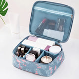 Portable Travel Makeup Organizer with Brushes - Blue Flamingo