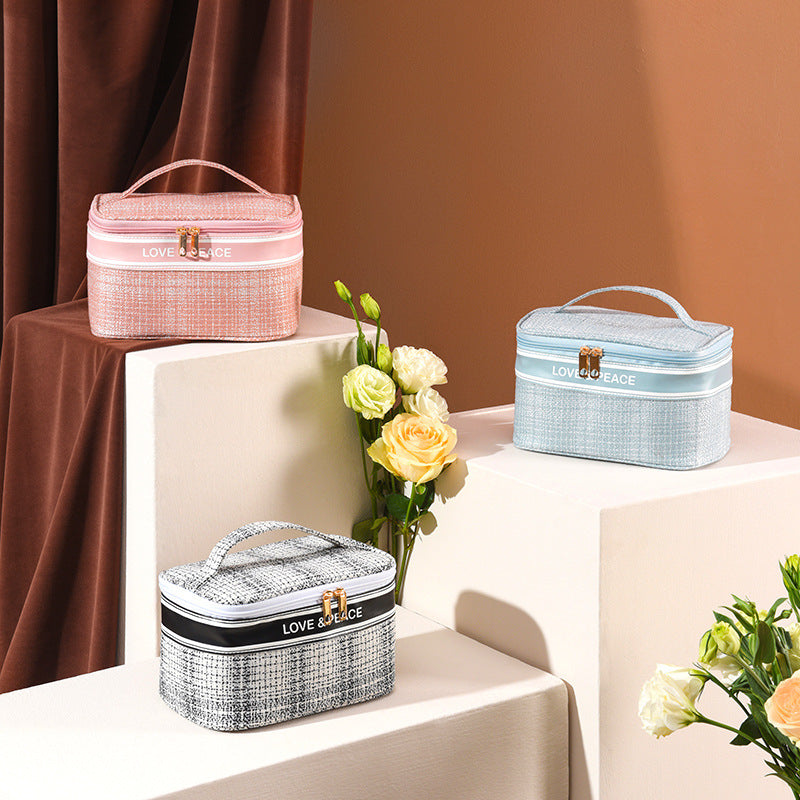 Plaid Letter Graphic Makeup Bag - Portable Organizer