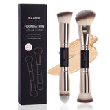 MAANGE Foundation Makeup Brushes 2Pcs Premium Double-Ended Makeup Brush (Flat/Angled/Angled Round/Tapered Top) for Buffing Liquid Cream Powder Blending Contour Face Brush(Black/Gold)