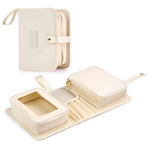 Travel Makeup Bag for Women for Cosmetics Brushes and Toiletries Compact and Portable Makeup Organizer Large Capacity Storage Cosmetic Bag for Business Vacation or Weekend Traveling (Ivory)