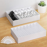 PAVSTINE 2 Pcs Large Cable Organizer Box with Wire TiesPlastic Charger Organizer box with 8 CompartmentsStackable Cord Organizer Box for OfficeHomeDesk Drawer Stationery Supplies StorageWhite