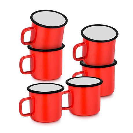 TeamFar Coffee Mug Set of 6 12 oz Enamel Mug Red Tea Camp Drinking Cups Mugs Vintage for Camping Picnic Home Use Non Toxic & Portable Classic Design & Easy Clean