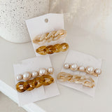 Trendy Pearl Chain Hair Clip Set - Korean Hair Accessories