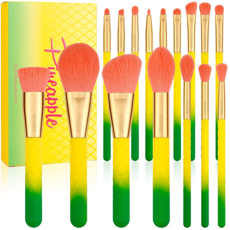 Makeup Brushes PineappleDocolor 16 Pcs Makeup Brush Set Premium Synthetic Kabuki Foundation Blending Face Powder Blush Concealers Eyeshadow Make Up Brush Set - Full Coverage Foundation - Summer Gift