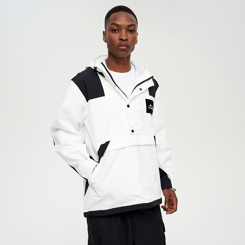 Men's Color Block Outdoor Hooded Jacket for Hiking