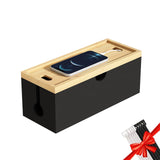 Bamboo Cable Management Box Medium Cord Organizer Box Cable Box to Hide Wires & Power Strips for Desktop Storage Cord Holder for Office HomeNo Assembley Required