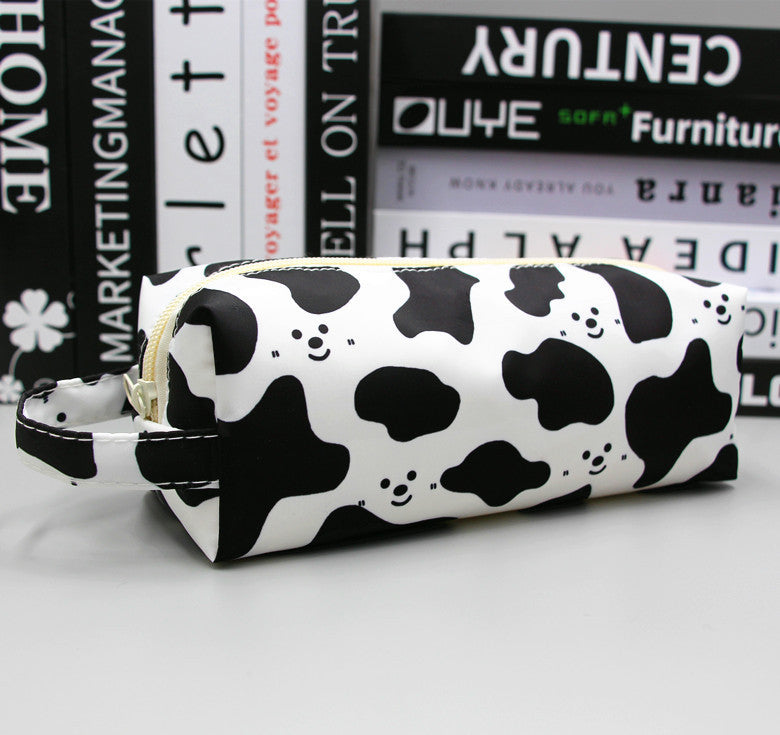 Smiley Face Cow Print Makeup and Pencil Case Organizer