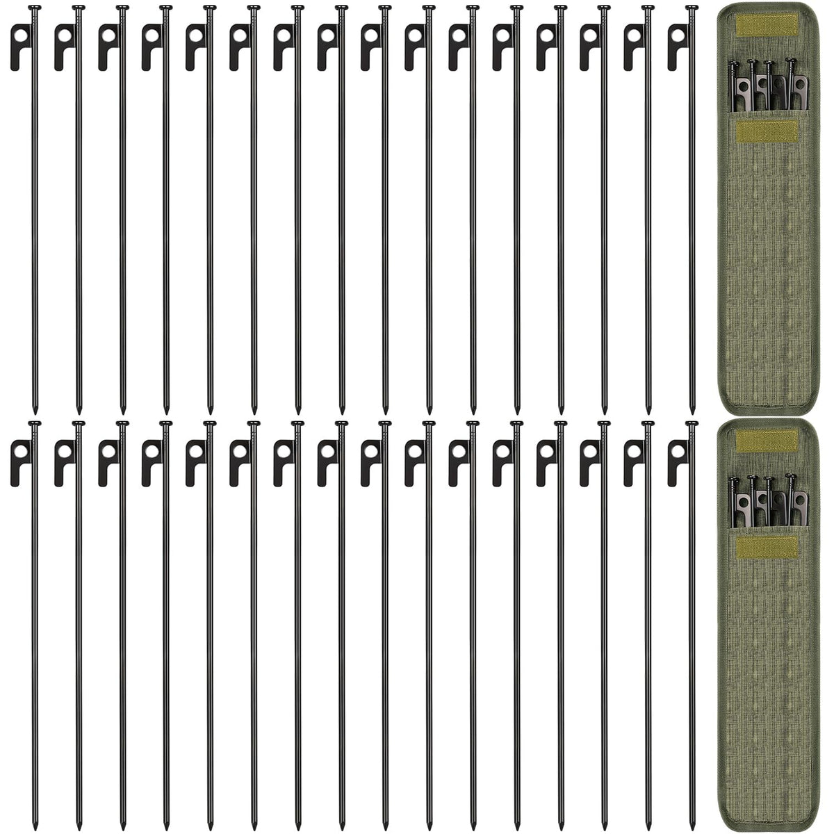 32 Pack Tent Stakes 16in Heavy Duty Tent Stakes with Storage Bag Forged Steel Tent Pegs for Camping(32 Pack 16in Tent Stakes)