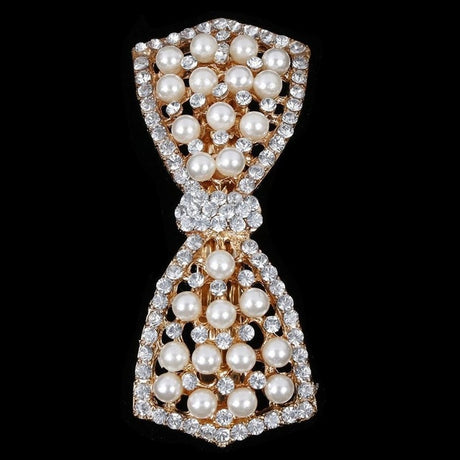 Elegant Pearl Bow Hair Clip with Diamond Accents