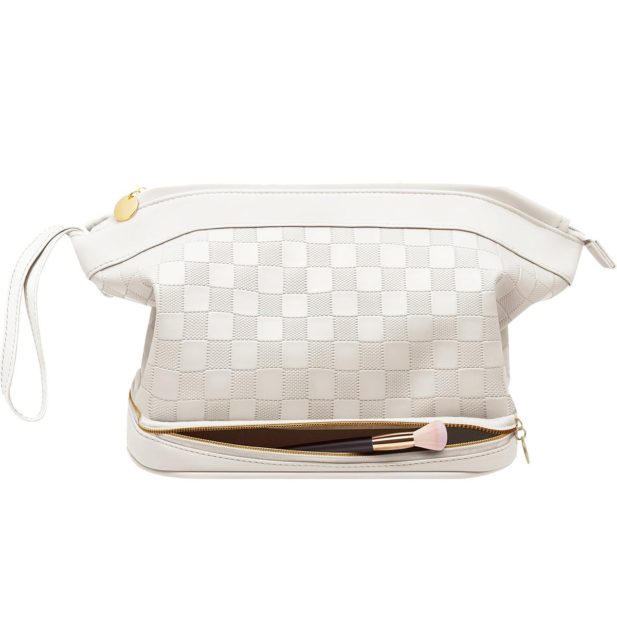 Hairao Large Makeup Bag Double Layer Makeup Bag Organizer Toiletry Bag For Women Cosmetic Travel Bag Leather Makeup Bag Portable Toiletry Bag Waterproof Roomy Bag For Women And Girls White