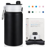 PLTCAT Collapsible Water Bottle 19oz Foldable Water Bottle BPA Free Reusable Lightweight Leak-Proof Travel Silicone Water Bottle for Travel Gym Hiking Office Camping（Black）
