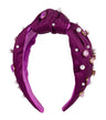 Lilly Pulitzer Colorful Knotted Rhinestone and Pearl Headband Maroon Wide Satin Headband Cute Embellished Hair Accessories for Women & Girls Amarena Cherry