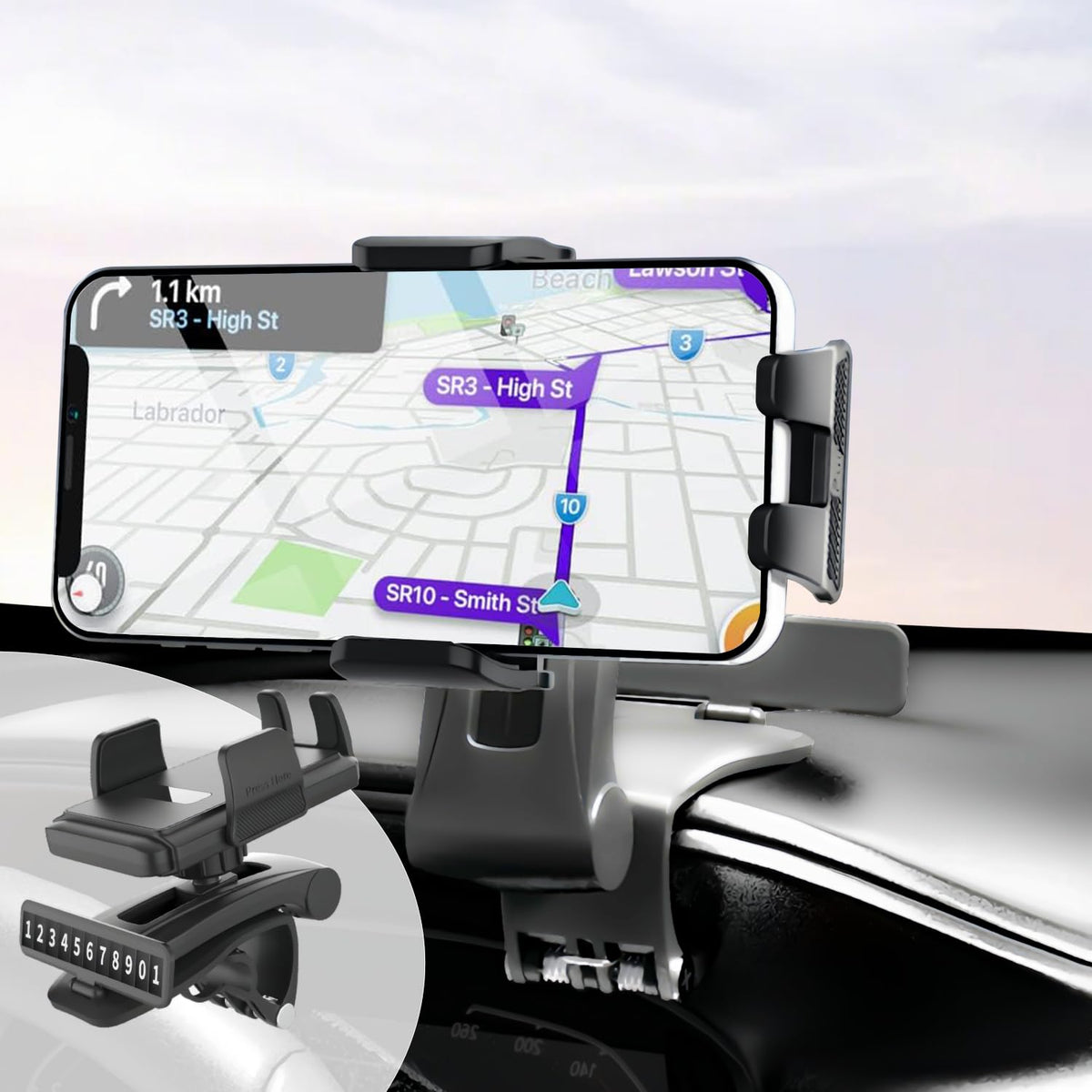 DMJWAN Car Phone Holder 360 Degree Rotatable - Dashboard Mobile Phone Holder Car Clip Holder Car Phone Mount Suitable for 4 to 7 inch Smartphones