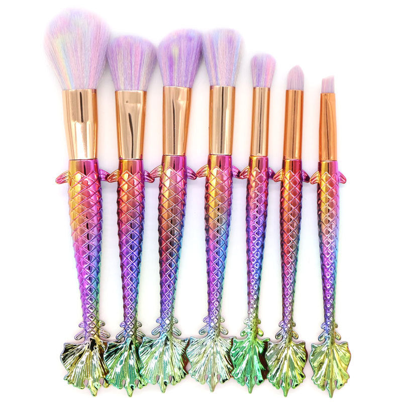 7-Piece Mermaid Makeup Brush Set in Yellow-Green Gradient