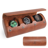HELMDY Watch Roll Travel Case for Men and Women: 3 Watch Travel Roll - Storage Box Organizer and Display Case for Wristwatches & Smart Watches up to 50mm (Brown)