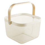 AJIODA Metal Mesh Steel Basket Storage Organizer Basket Multi-functional Hanging Kitchen Baskets Fruit Basket Bin with Bamboo Handle for Kitchen Bathroom Picnic Shopping Decor Cabinet Home Beige