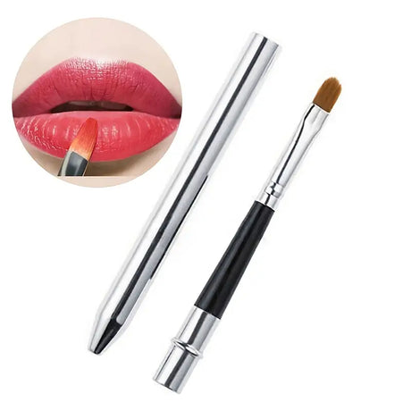 Portable Lip Makeup Brush with Metal Handle (1Pc)