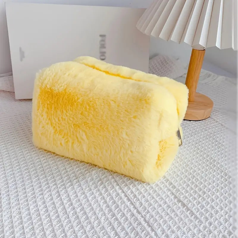 Fluffy Macaron Color Travel Makeup Bag - Large Capacity