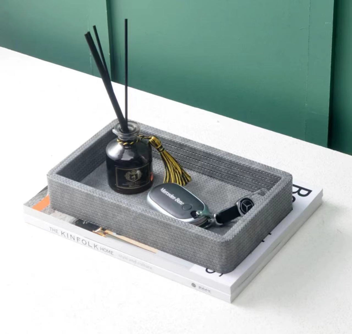 Leather Key Storage Box and Decorative Tray for Entryway