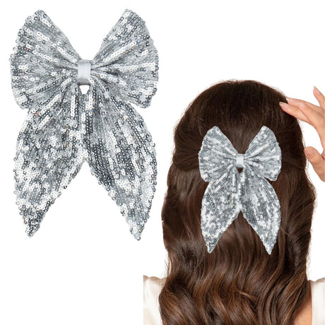 Radhu & Kabby Hair Bow For Women | Trendy Hairclips for Girls | Fancy & Stylish | Stylish and Comfortable Hair Accessories | Pack of 1 | Silver Color