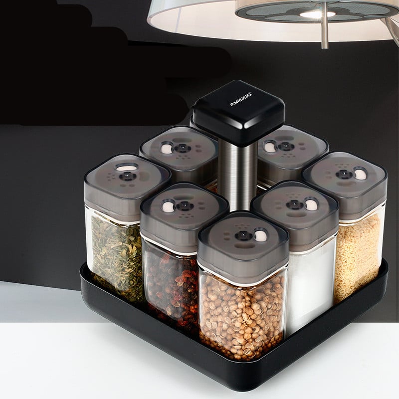 Glass Spice Jar Organizer for Kitchen Seasonings