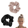 French Satin Hair Scrunchies for Hair - 2Pcs Sparkly Pink Black Slip Silk Crystal Large Scrunchies for Thick Curly Hair Ties Elastic Hair Bands Ponytail Holders Hair Accessories for Women Girls Gifts