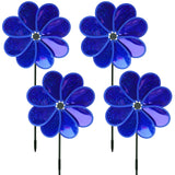 4PCS Flower Wind Spinner Sparkly Lawn Pinwheel 11.8 inch Dark Blue Garden Windmill for 4th of July Garden Party Outdoor Yard Decor