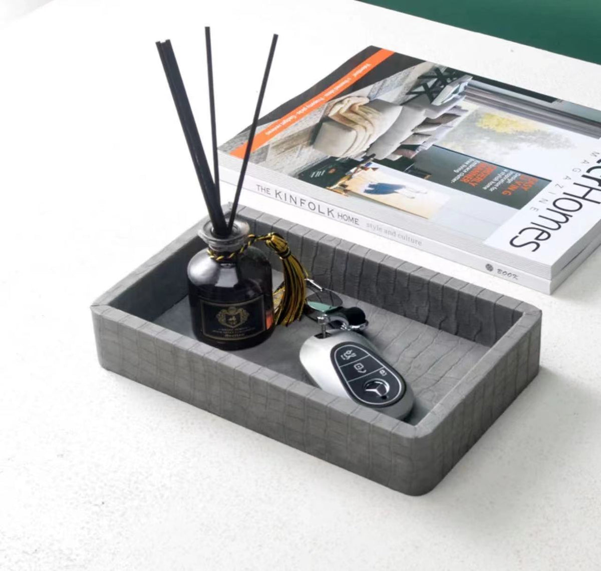 Leather Key Storage Box and Decorative Tray for Entryway