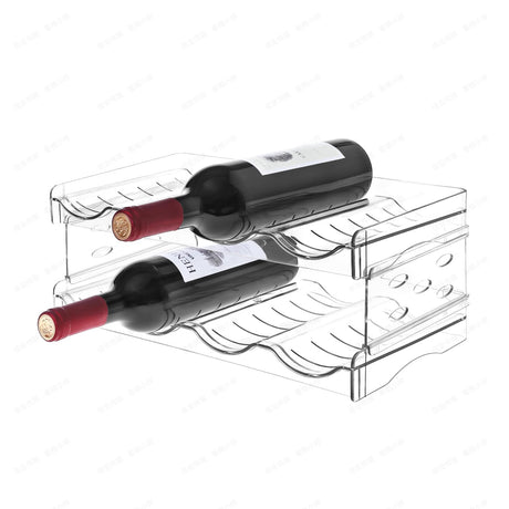 YENXIKU Wine Rack for Countertop Fridge Inside Cabinet 2 Tier Plastic Tabletop Wine Bottle Holder Water Bottle Organizer for Refrigerator Pantry Hold 8 Bottles