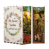 Tonecheer DIY Book Nook Kit for Adults3D Wooden Puzzle Bookend Bookshelf Insert Library Decor Booknook Miniature House Kit with Body Motion Sensor LED Light (The Secret Garden)