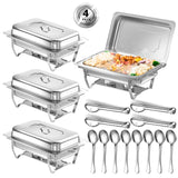 Keyoxy Chafing Dishes for Buffet 8 Qt High Grade Chafing Dish Buffet Set Full Size Pan Rolled-Edge Design Food Warmers for Parties Buffet Wedding Birthday Camping 4 Pack (Silver)