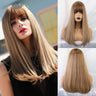 Gradient Golden Long Straight Hair with Bangs