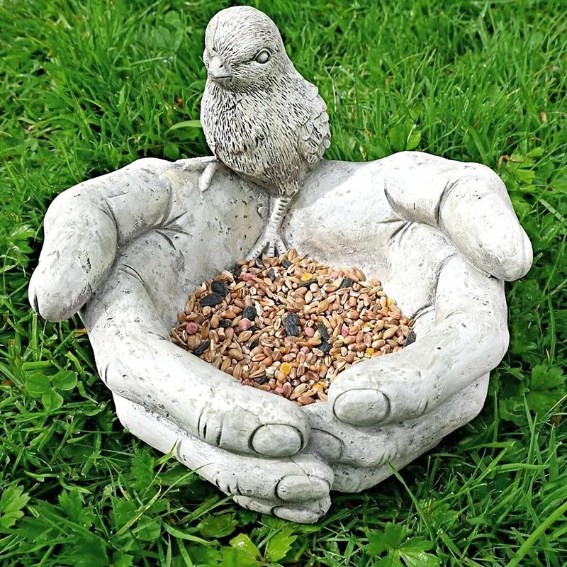 Hand-Shaped Bird Bath and Feeder Resin Garden Ornament