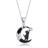 TALYKONG Black Cat Necklace Moon Mountain Moonstone Pendant Gothic Halloween Jewelry Gifts for Women Cat Lovers Christmas (Black Cat Mountain)