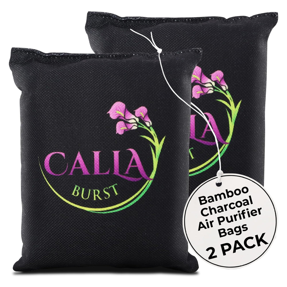 CallaBurst Bamboo Charcoal Air Purifier Bags - Odor Absorber & Eliminator for Home Car Pets Activated Charcoal Natural Freshener Eco-Friendly & Reusable - 2 Pack 200g