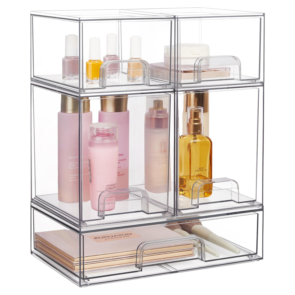 Vtopmart Stackable Storage Drawers Set of 5 Clear Plastic Organizer Bins for Beauty SuppliesIdeal for Vanity BathroomCabinetPantry Organization