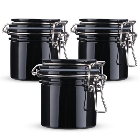 3 PCS 200ml/6.76oz Plastic Storage Jar Refillable Sealed Container Wide Mouth Bottle Pot with Airtight Metal Buckle Lid for Lotion Cream Cosmetic Coffee Bean Spices Kitchen Storage