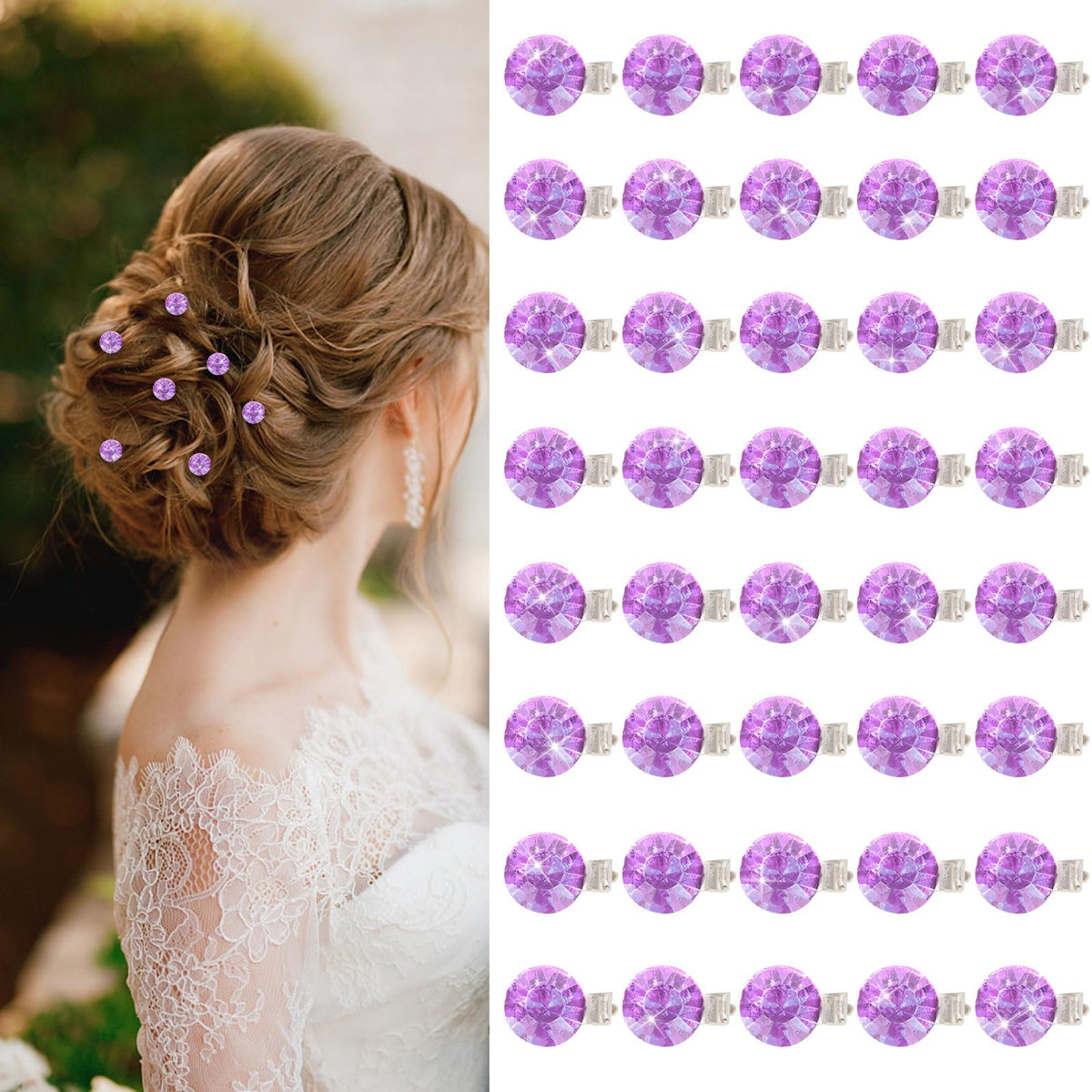 YISSION Hair Clip 40Pcs Mini Rhinestone Hair Clips Sparkly Crystal Hair Pins Small Decorative Hair Clips Wedding Hair Barrettes Purple Hair Accessories for Girls Women