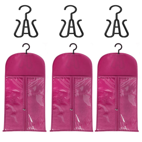3PCS wig Hanger Hair Extension Holder Wig Storage for Multiple Wigs Bags Storage with Hanger Wig Holder Dust-proof Hair Extension Storage with Hook hair extensions wigs & accessories (Rose Pink)