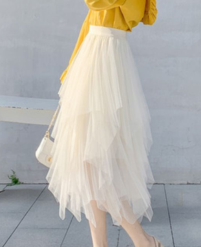 High Waist Irregular Mesh A-Line Puff Skirt for Women