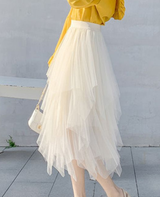 High Waist Irregular Mesh A-Line Puff Skirt for Women