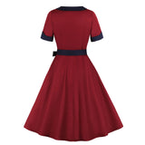 Retro Waist-Defined Short Sleeve Dress for Women