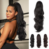 AISI BEAUTY Ponytail Extension 26 Inch Long Wavy Drawstring Ponytail for Women Multi-Layered Pony Tails Hair Extensions Synthetic Clip in Ponytail(Brown Black)