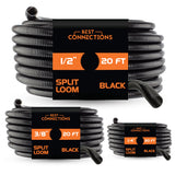 (1/4" X 20 ft) (3/8" X 20 ft) (1/2" X 20 ft) Assorted Split Wire Loom Flex-Guard Convoluted Tubing – Protective Split Cable Sleeves/Conduit for Automotive Home Industrial Electrical – Black